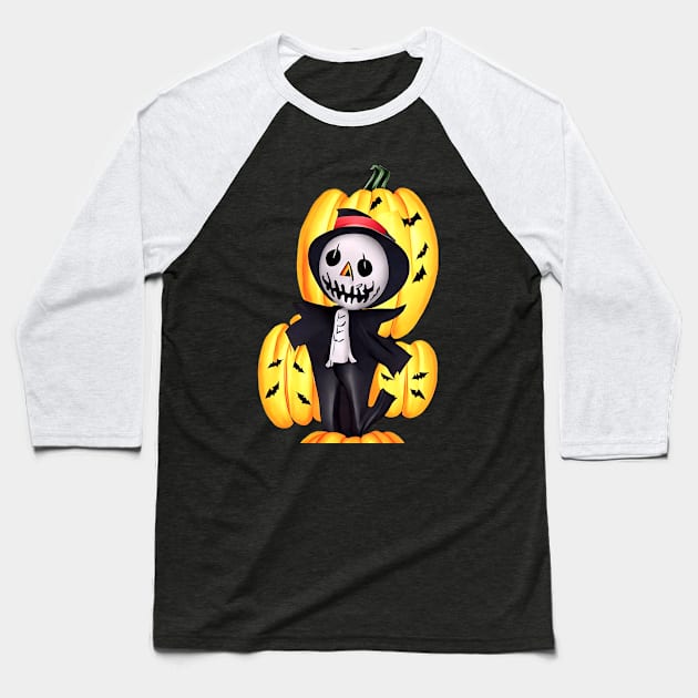 Halloween Scary Evil Pumpkin Funny Pumpkin Head Baseball T-Shirt by ROVT ART 